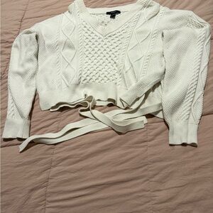 Forever 21 Women's Cream Sweater with Tie Detail
